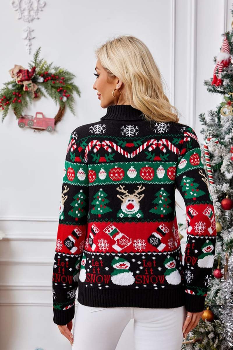 Loverson ™  Yüksek Yaka Noel Kardan Adamı Nakışlı Kazak