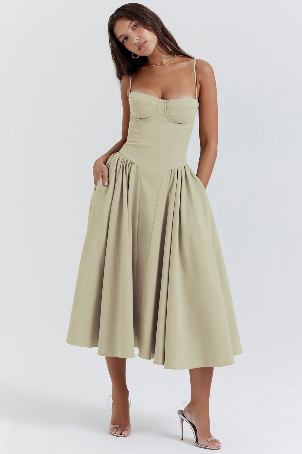 Loverson™ Korse Fit Midi Elbise