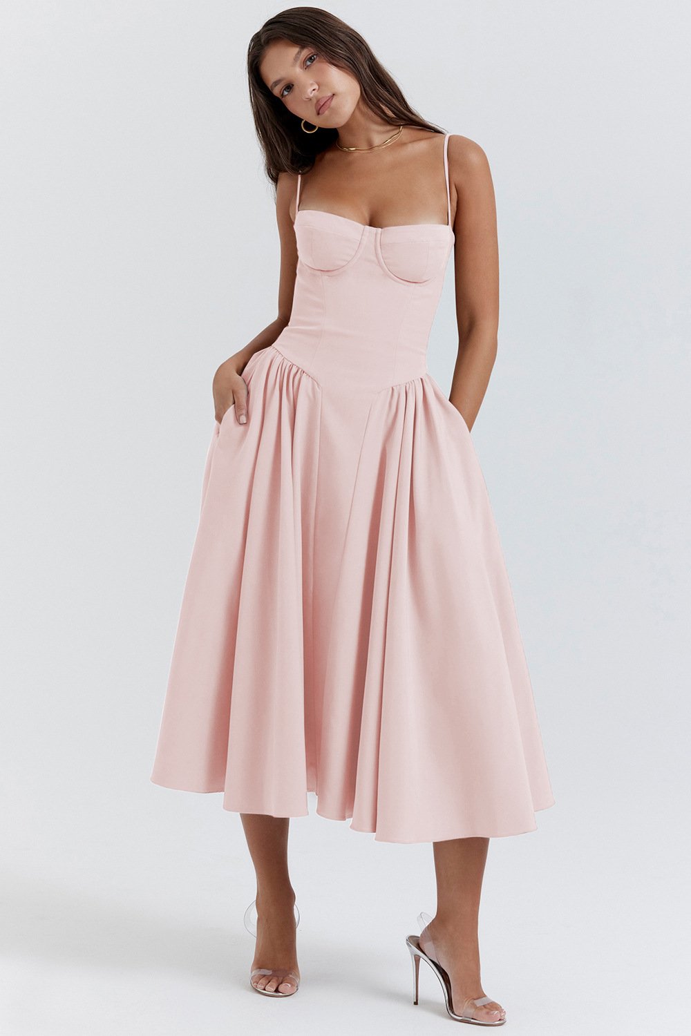 Loverson™ Korse Fit Midi Elbise