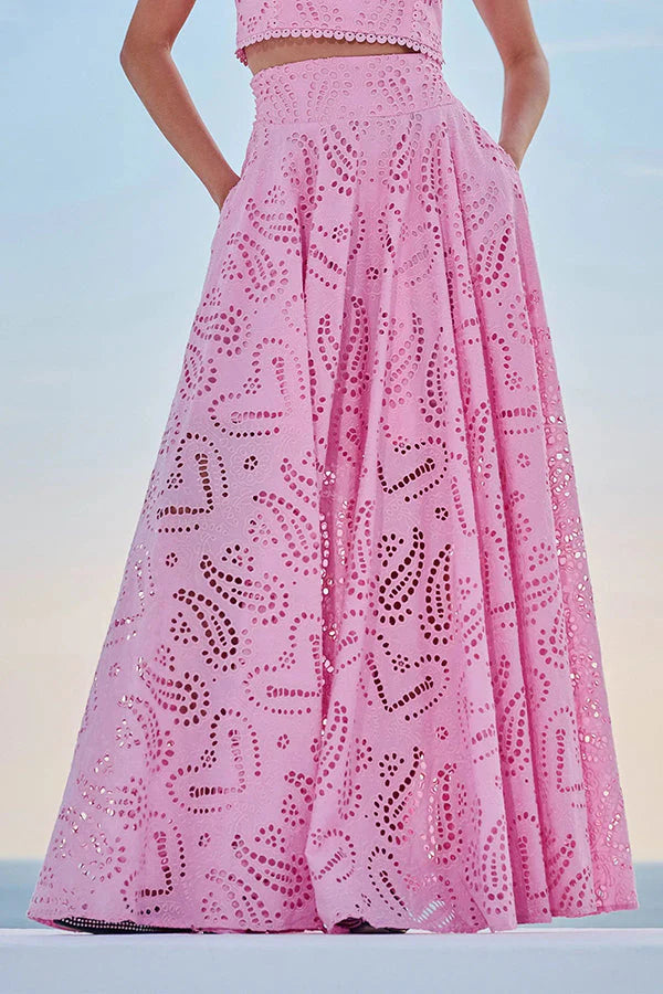 Loverson ™ Yüksek Bel Palazzo & Crop Dantel Takım