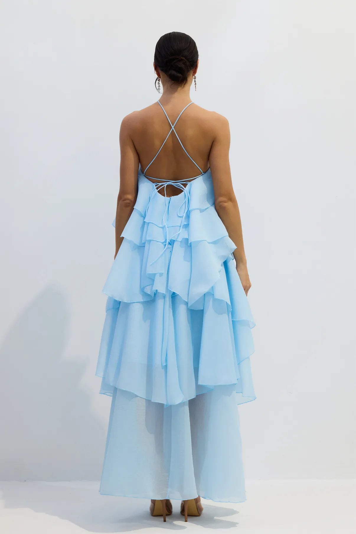 Loverson ™ Halter Yaka Çiçek Desenli Dantel Elbise