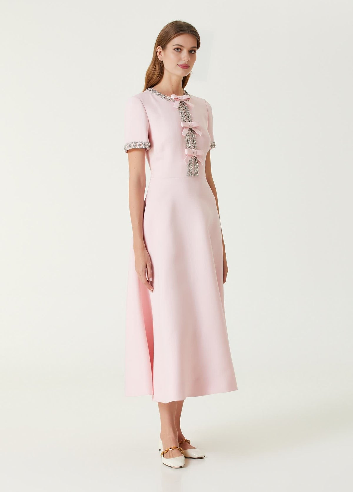 Loverson™ Zoe Fiyonklu Kristal İşlemeli Midi Elbise