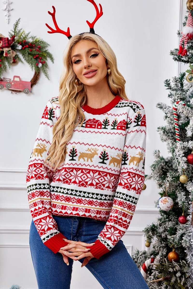 Loverson ™ Noel Yuvarlak Yaka İşlemeli Örgü Kazak
