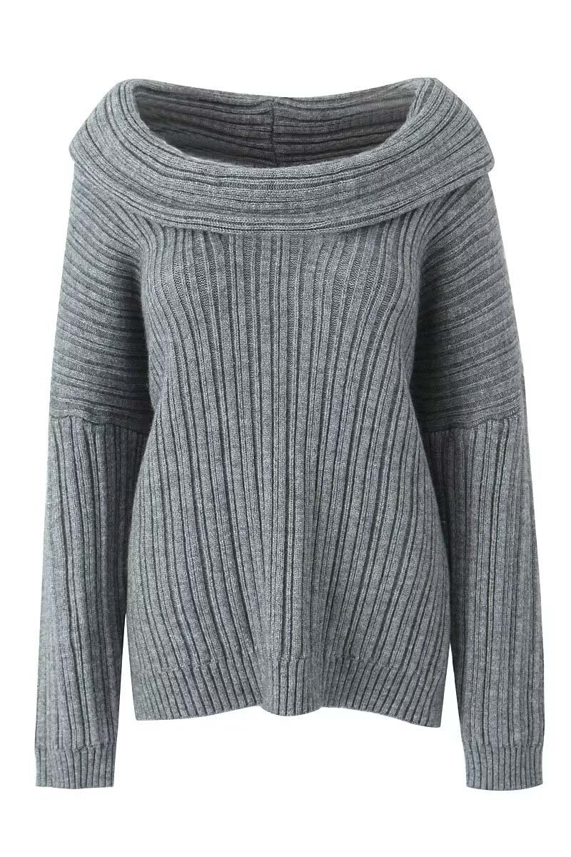 Loverson ™  Tembel Stil Düz Renk Düzensiz Örgü Üst