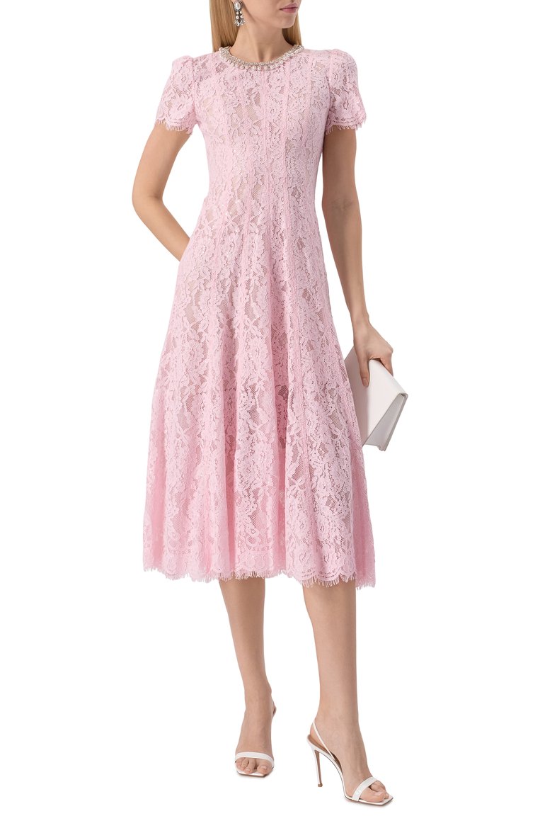 Loverson™ Blush Grace Dantel Midi Elbise – Pudra Pembe Zarafet