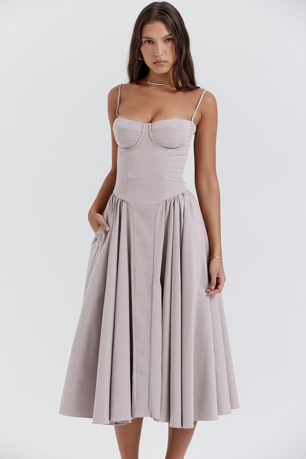 Loverson™ Korse Fit Midi Elbise