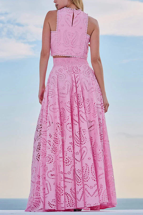 Loverson ™ Yüksek Bel Palazzo & Crop Dantel Takım