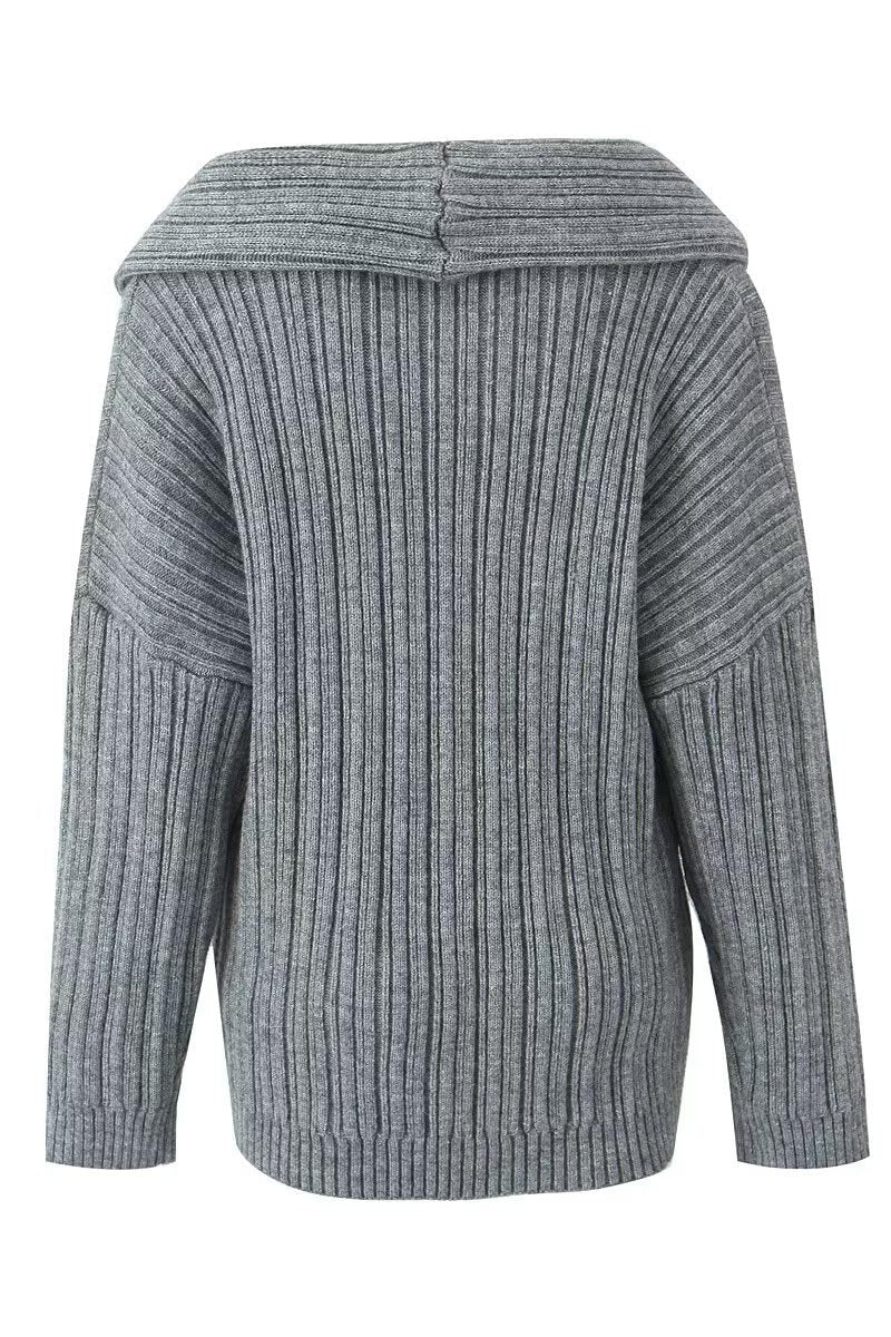 Loverson ™  Tembel Stil Düz Renk Düzensiz Örgü Üst