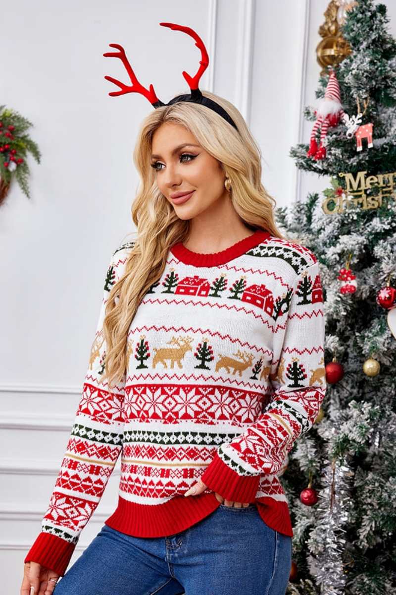 Loverson ™ Noel Yuvarlak Yaka İşlemeli Örgü Kazak