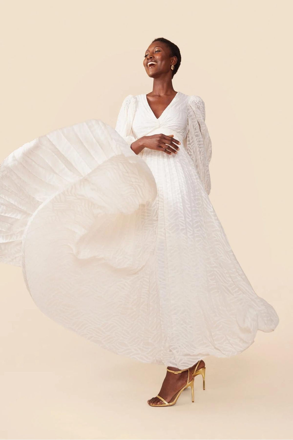 Loverson™ Elsa Krem Uzun Elbise