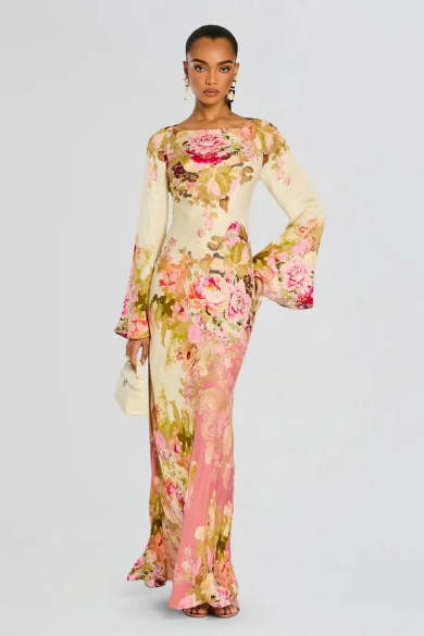 Loverson™ Floral Elegance Maxi Elbise