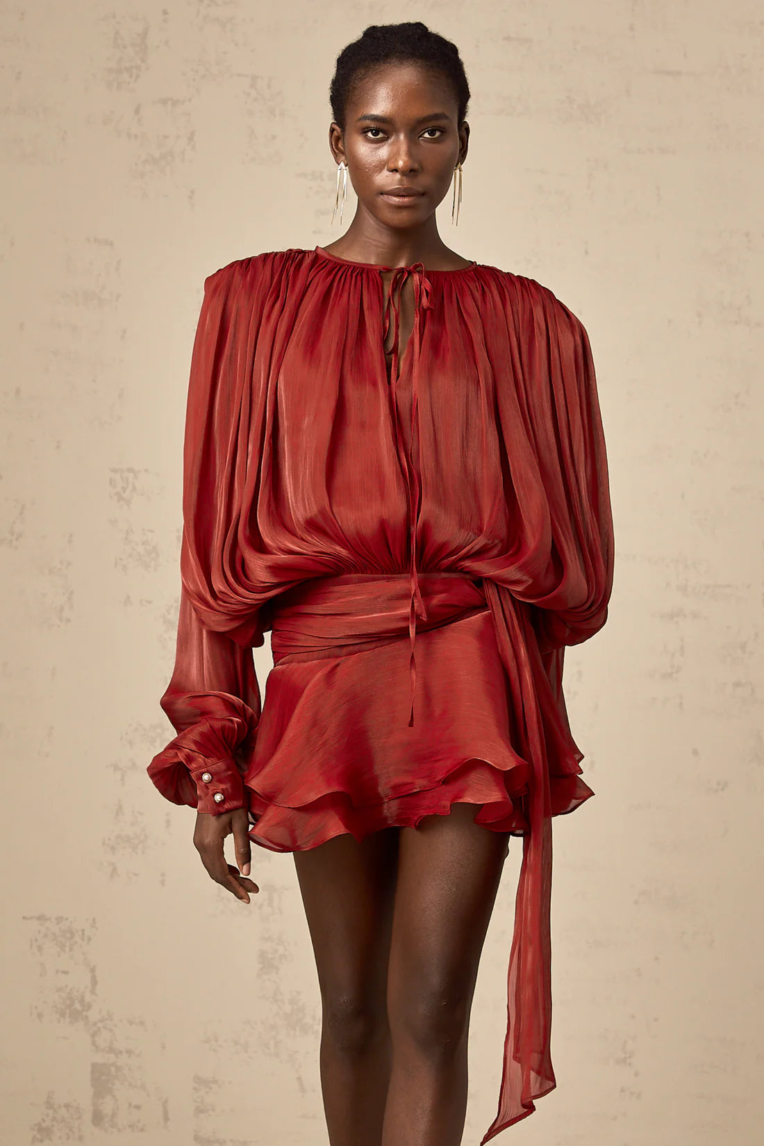 Loverson ™Crimson Elegance Drapeli Saten Bluz