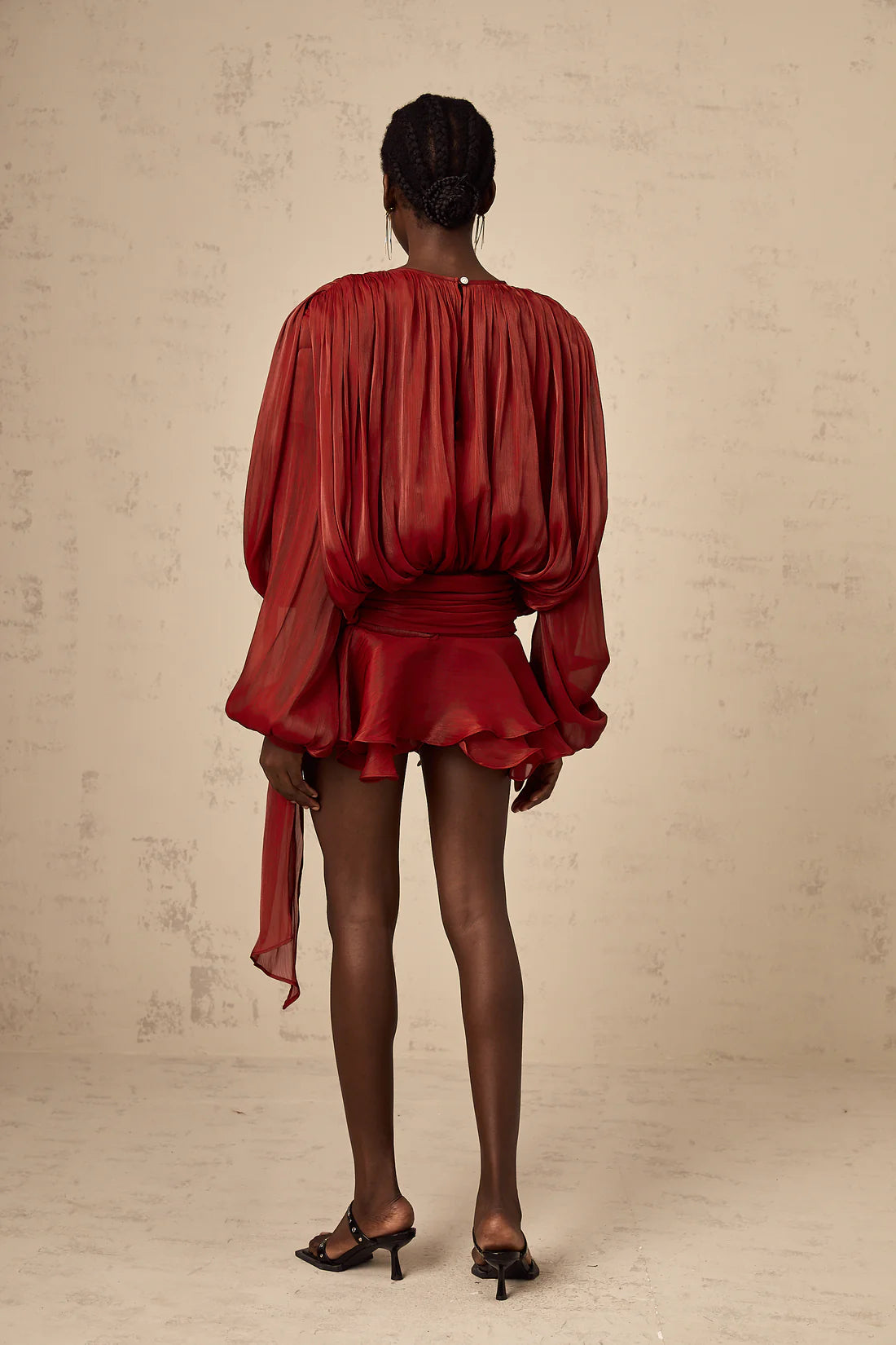 Loverson ™Crimson Elegance Drapeli Saten Bluz