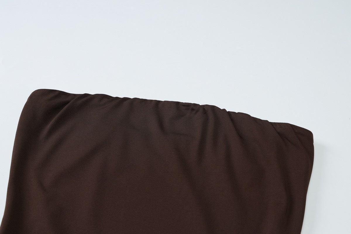 Loverson ™ Yırtmaç Detaylı Straplez Maxi Elbise