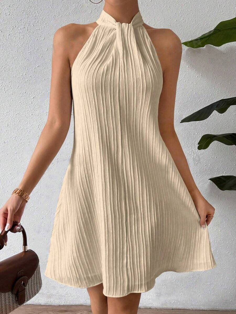 Loverson™ Breeze Halter Yaka Pileli Mini Elbise
