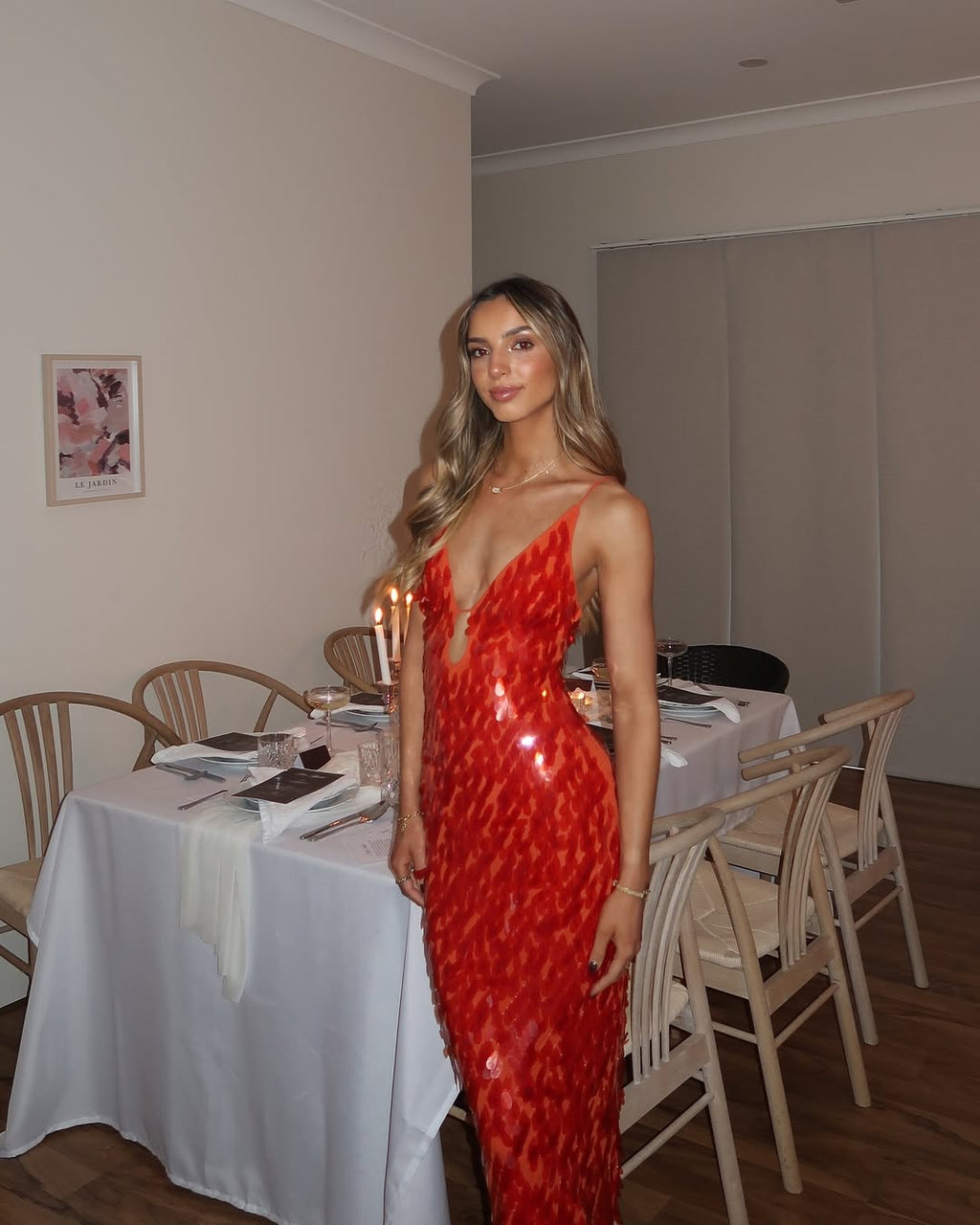 Loverson™ Kailani Işıltılı Balık Form Maxi Elbise