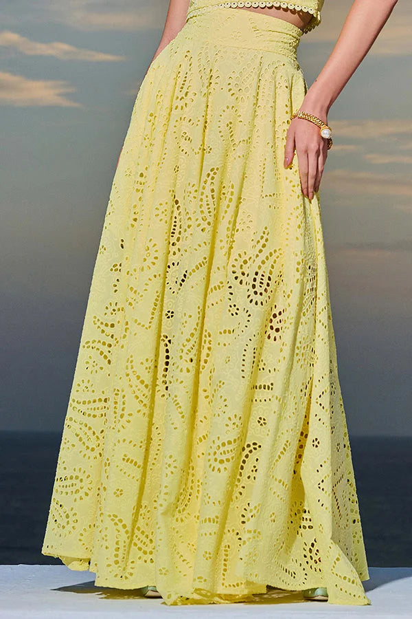 Loverson ™ Yüksek Bel Palazzo & Crop Dantel Takım
