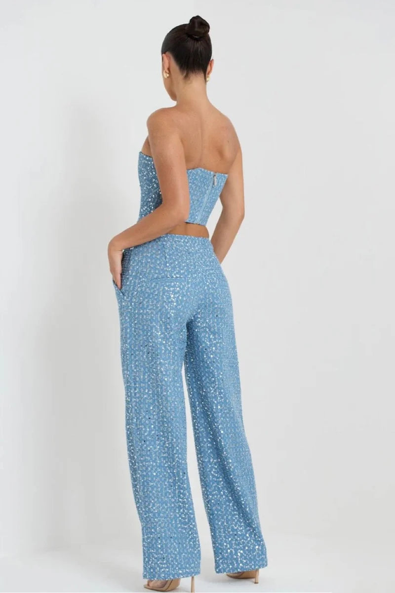 Loverson™ Belinda Payetli Kot Pantolon Takım