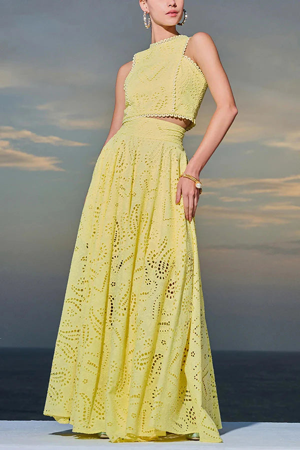 Loverson ™ Yüksek Bel Palazzo & Crop Dantel Takım