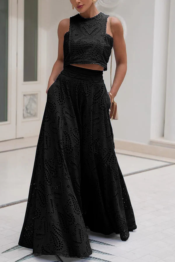 Loverson ™ Yüksek Bel Palazzo & Crop Dantel Takım