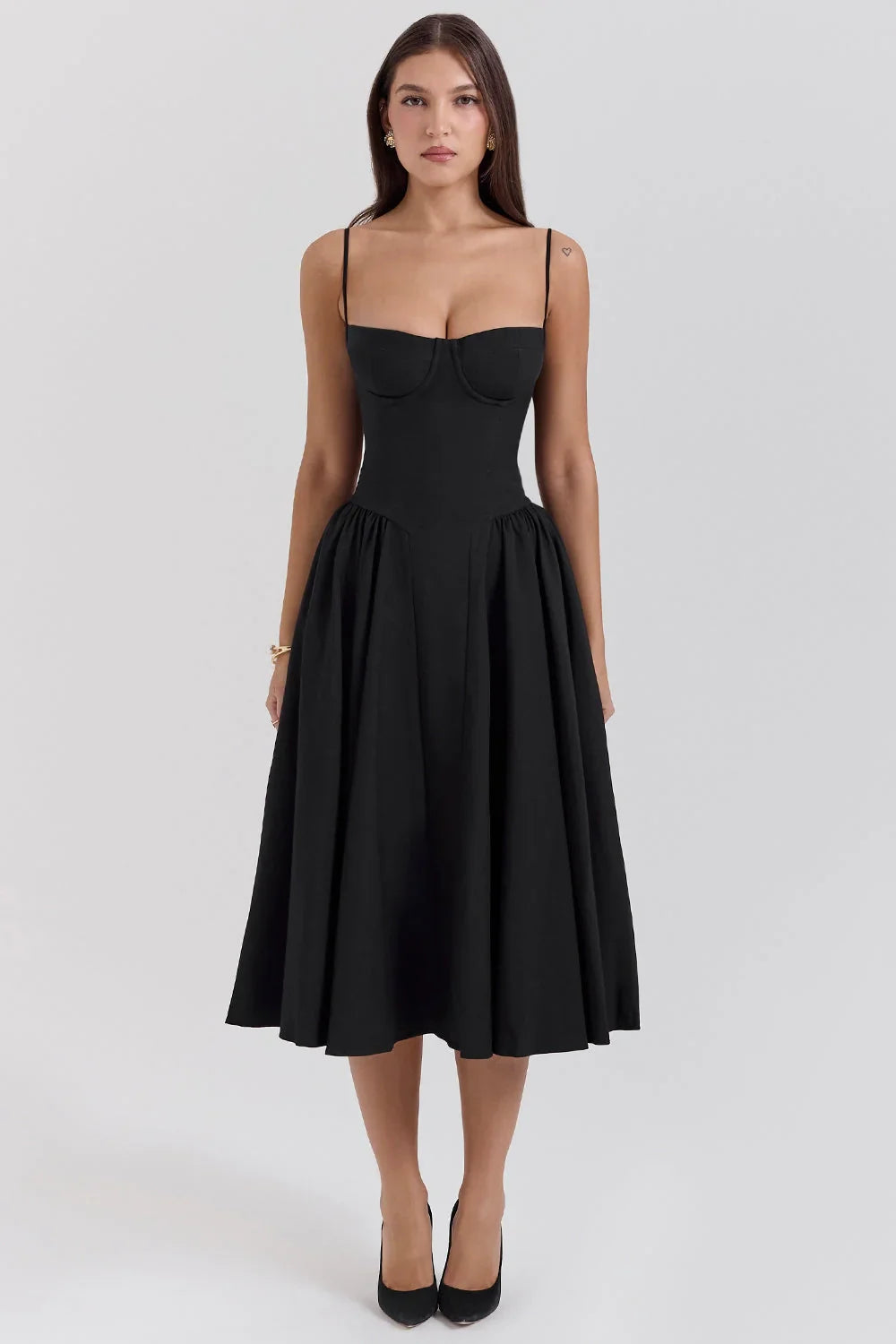 Loverson™ Korse Fit Midi Elbise