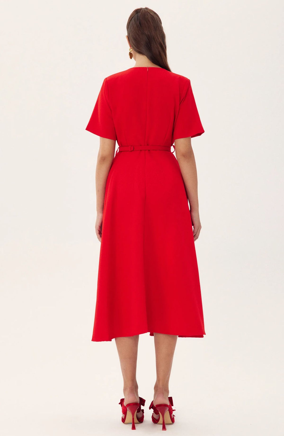 Loverson™ Grace Floral Aplike Kısa Kollu Midi Elbise