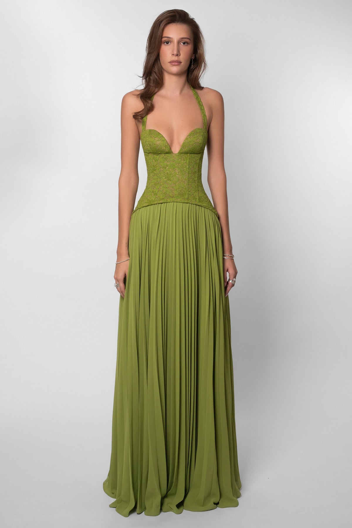 Loverson™ Matcha Yeşil Askılı Abiye Maksi Elbise