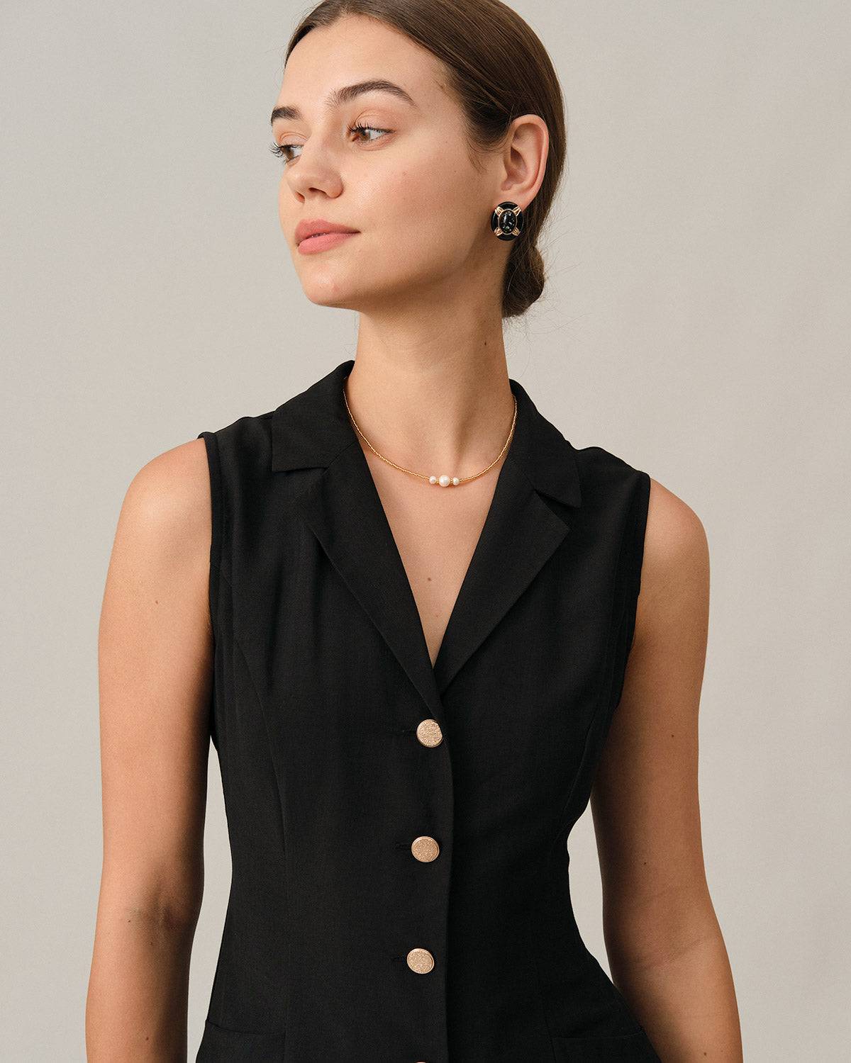 Siyah V Yaka Tunik Midi Elbise