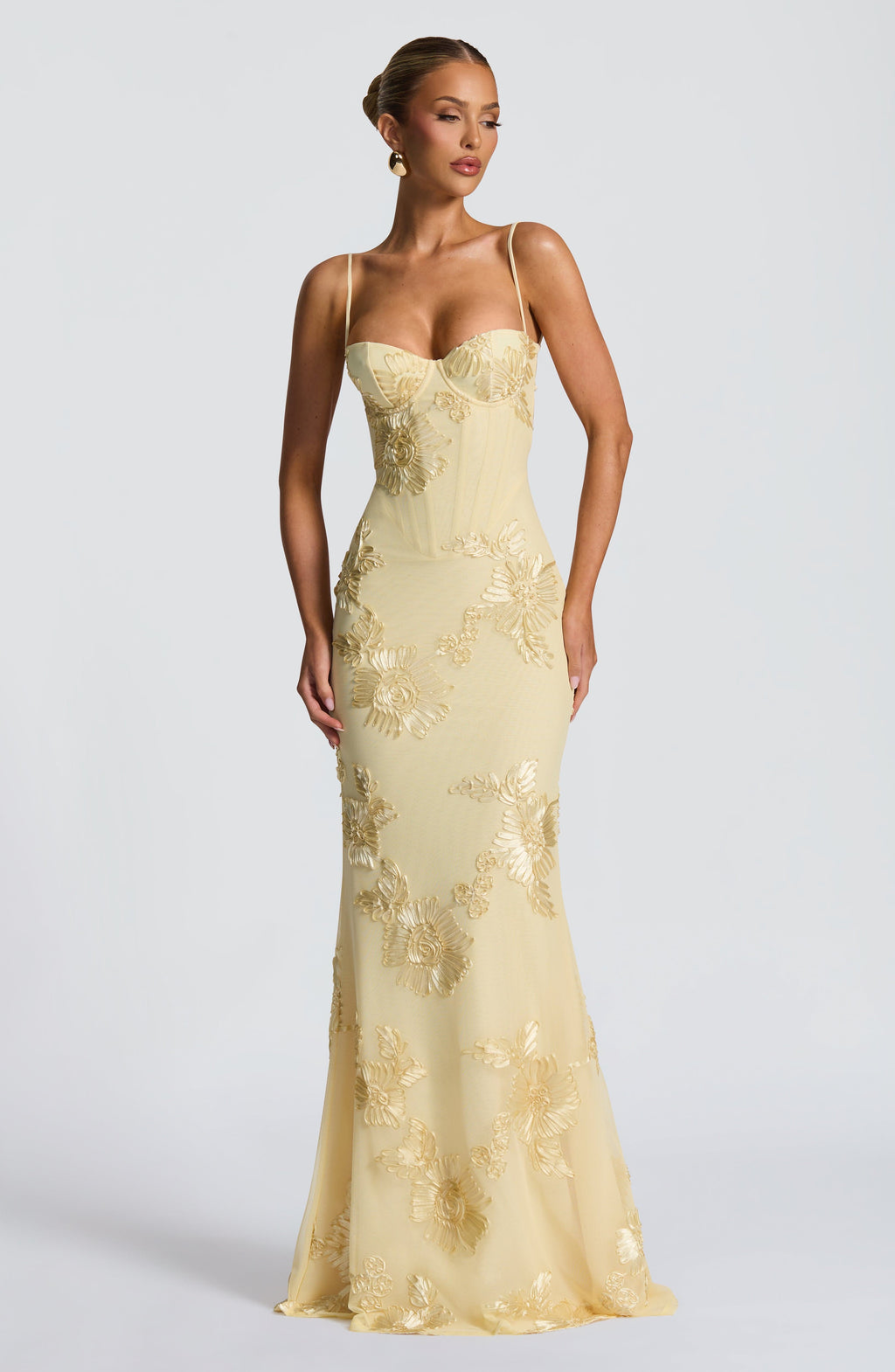 Loverson™ Nefertiti Maxi Elbise - Limon