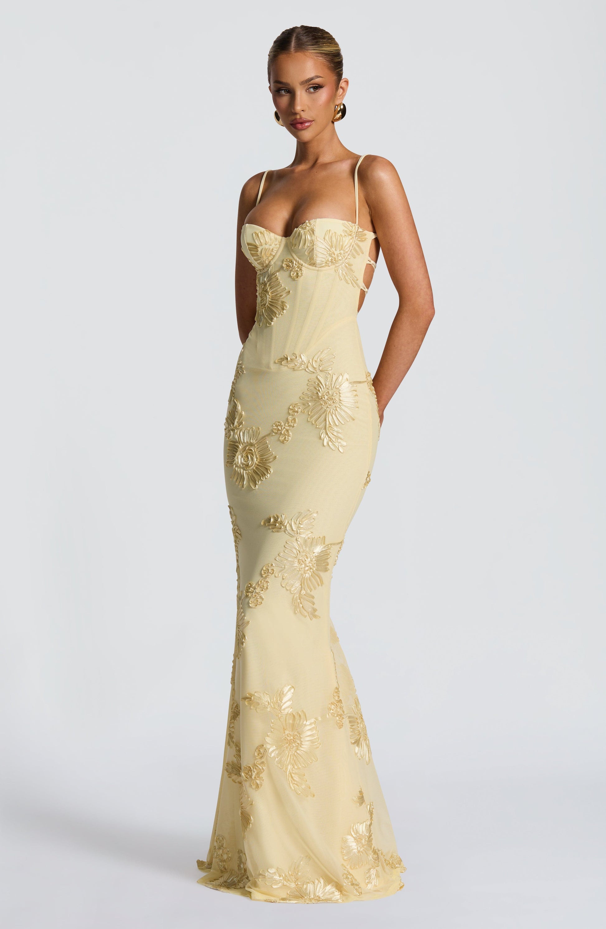 Loverson™ Nefertiti Maxi Elbise - Limon