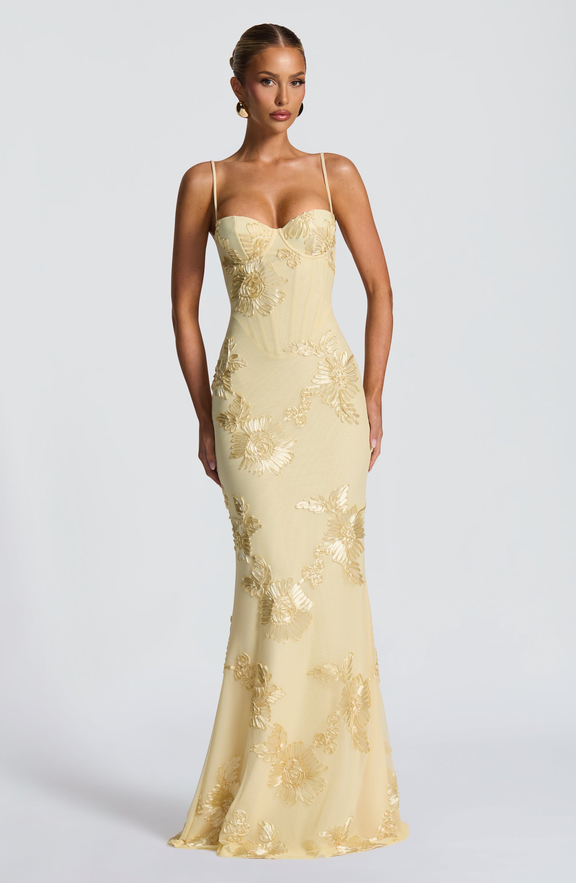 Loverson™ Nefertiti Maxi Elbise - Limon