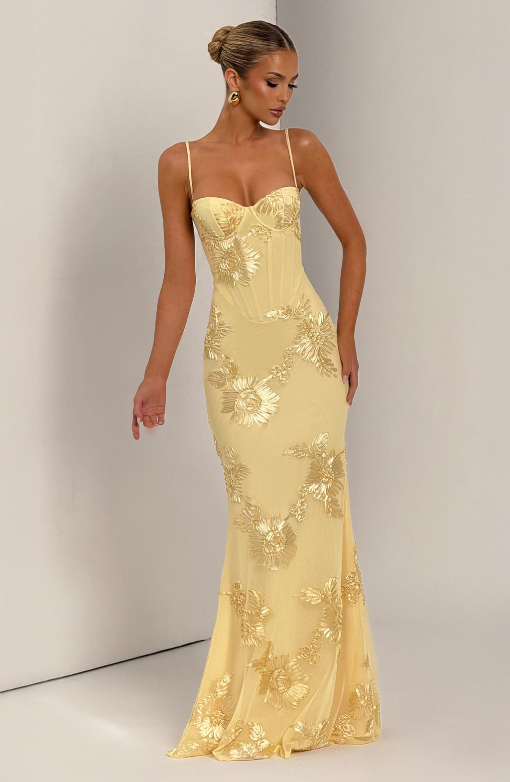 Loverson™ Nefertiti Maxi Elbise - Limon