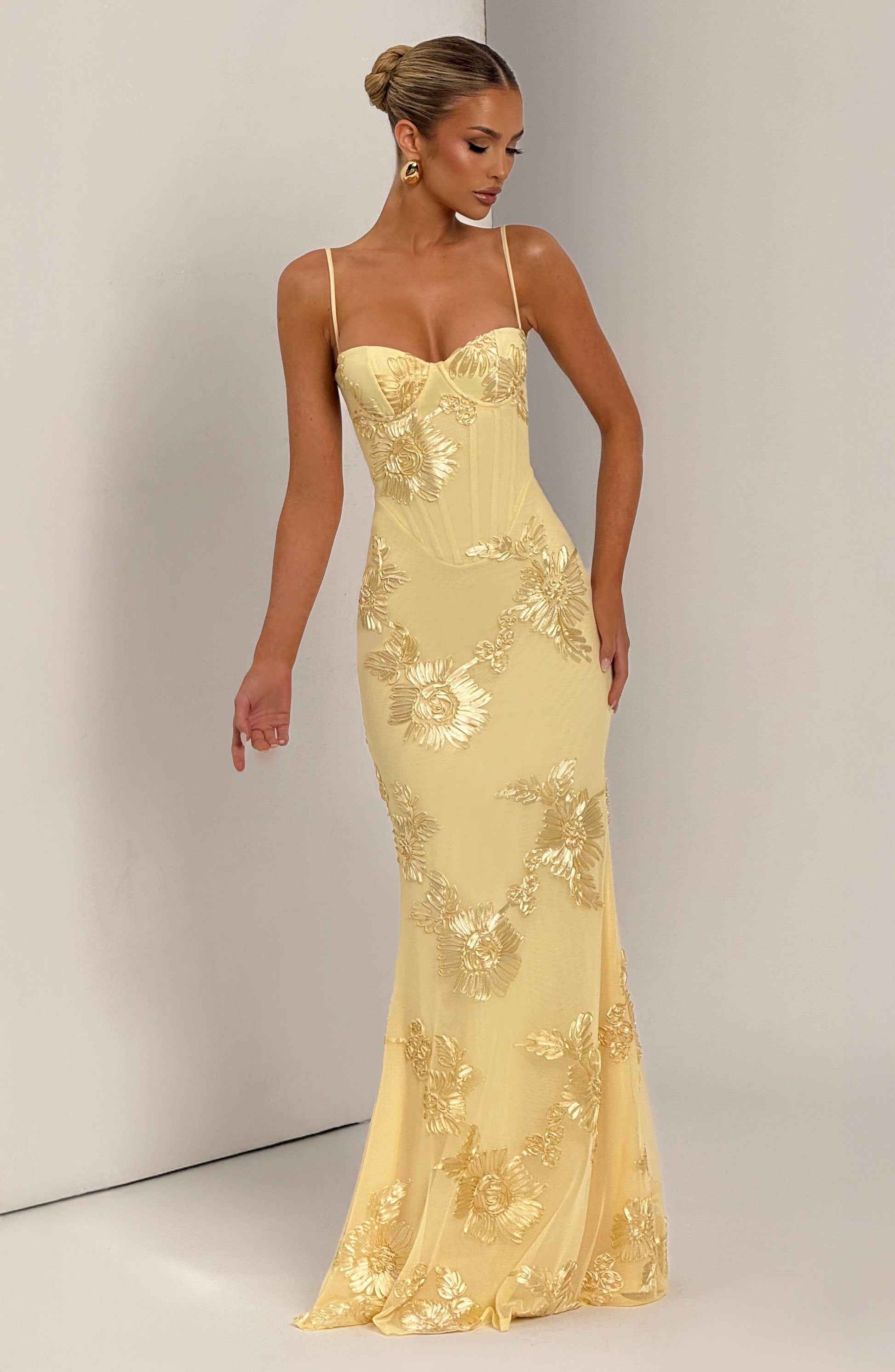 Loverson™ Nefertiti Maxi Elbise - Limon