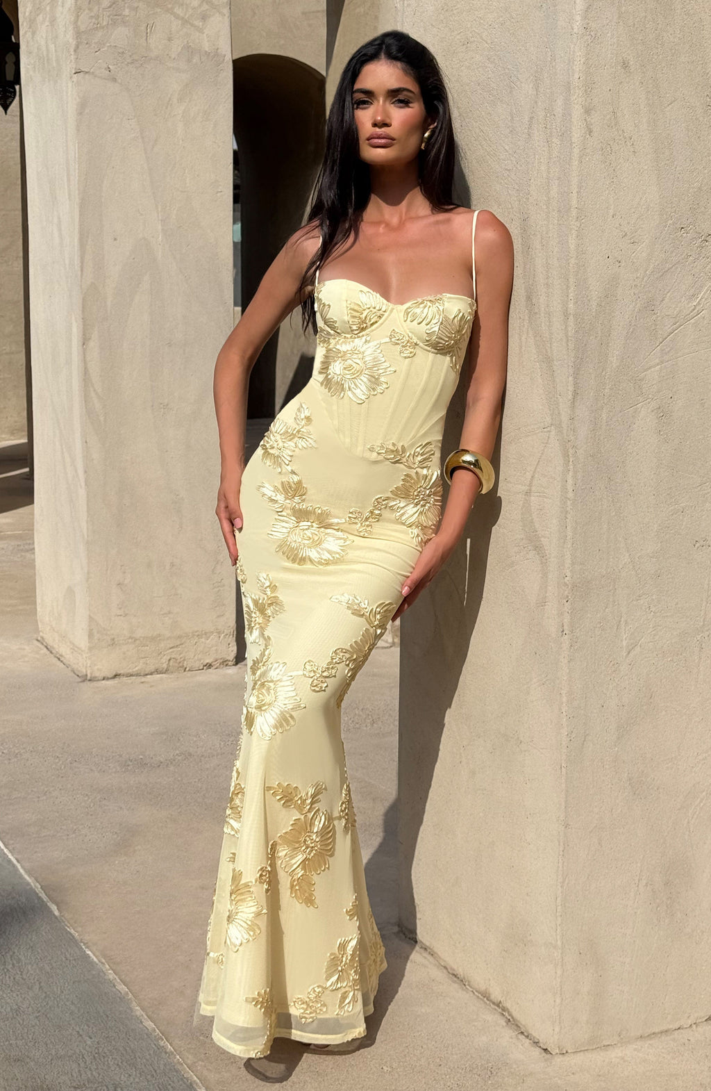 Loverson™ Nefertiti Maxi Elbise - Limon