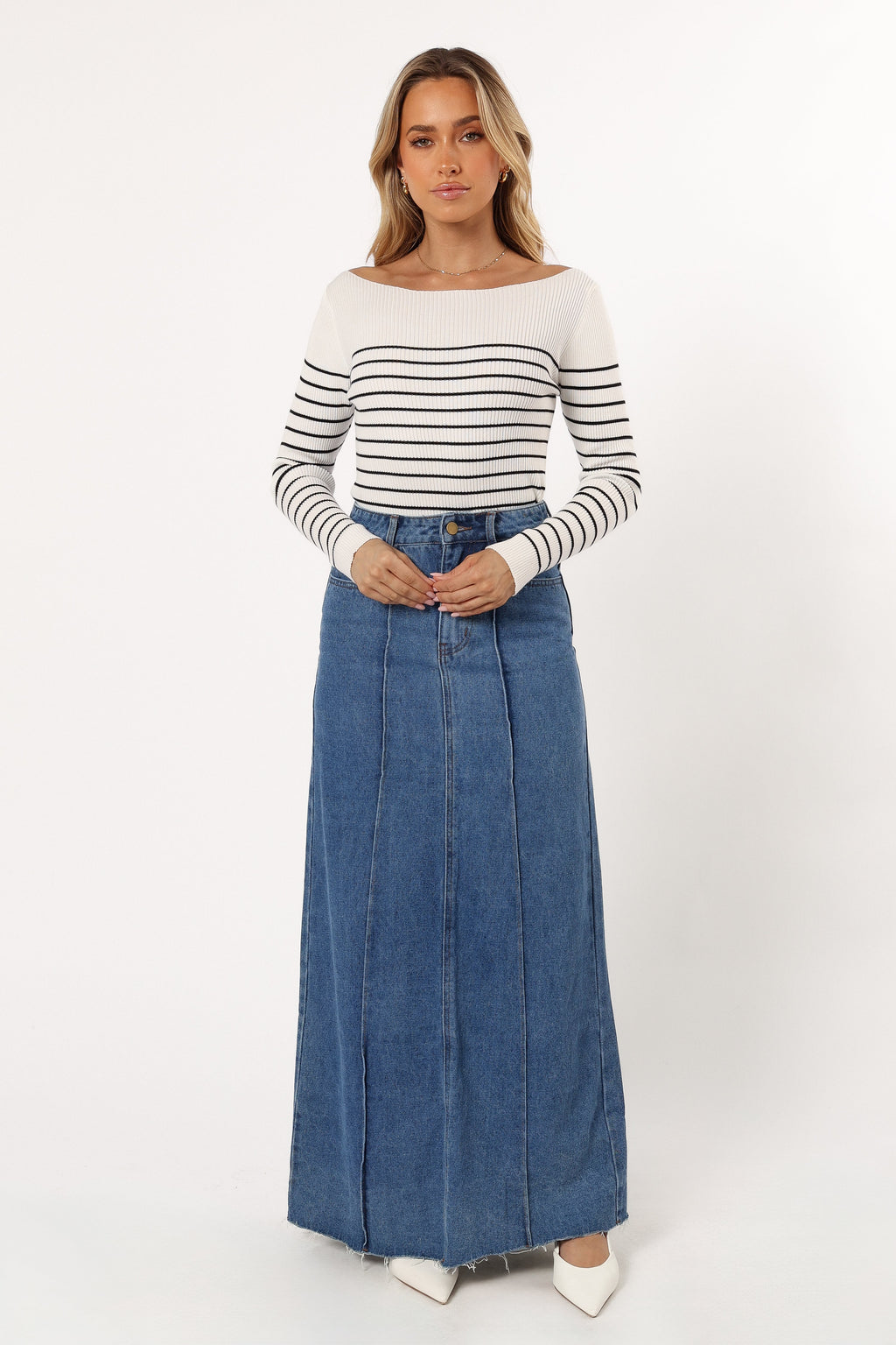 Loverson™ Kiersten Örgü Üst - Beyaz Siyah