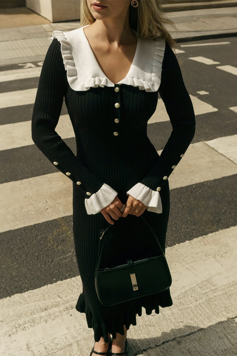 Loverson™ Amara Sicilya Fırfır Detaylı Midi Elbise